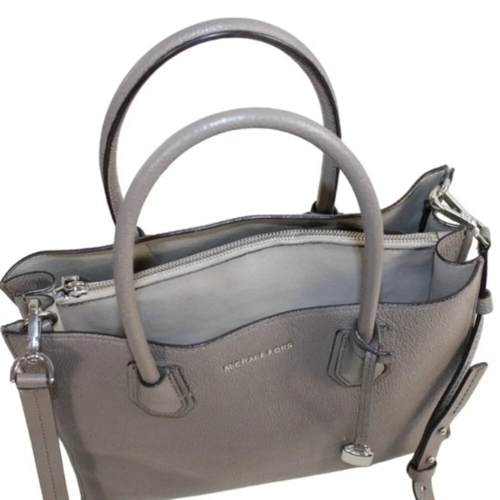 Michael Kors Mercer Gray Leather Convertible Structured Cross Body Satchel
